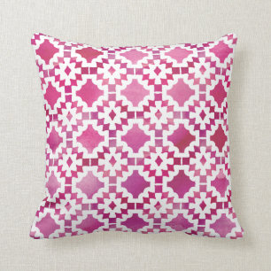 Boho Geometric Watercolor Pinks Throw Pillow