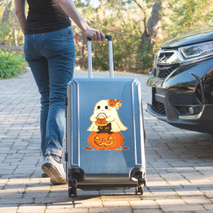 Boho Ghost & Black Cat – Trick or Treat on a Pumpk