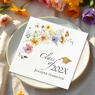 Boho Gilded Wildflower Bouquet Class of Graduation Napkin