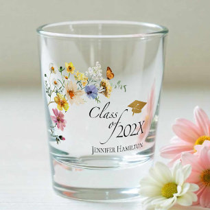 Boho Gilded Wildflower Bouquet Class of Graduation Shot Glass