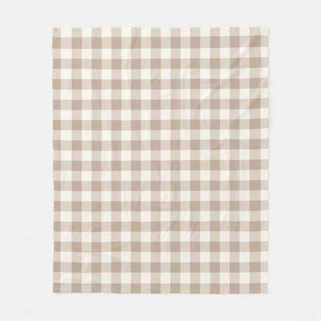 Boho Gingham Pattern Plaid Checkered Neutral Fleece Blanket (Front)
