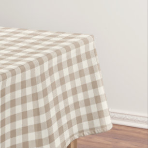 Boho Gingham Pattern Plaid Checkered Neutral Tablecloth