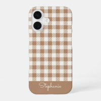 Boho Gingham Pattern Plaid Chequered Brown Name