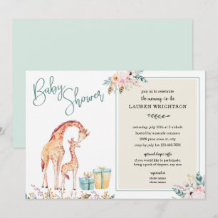 Boho Giraffe Baby shower neutre invitation genre