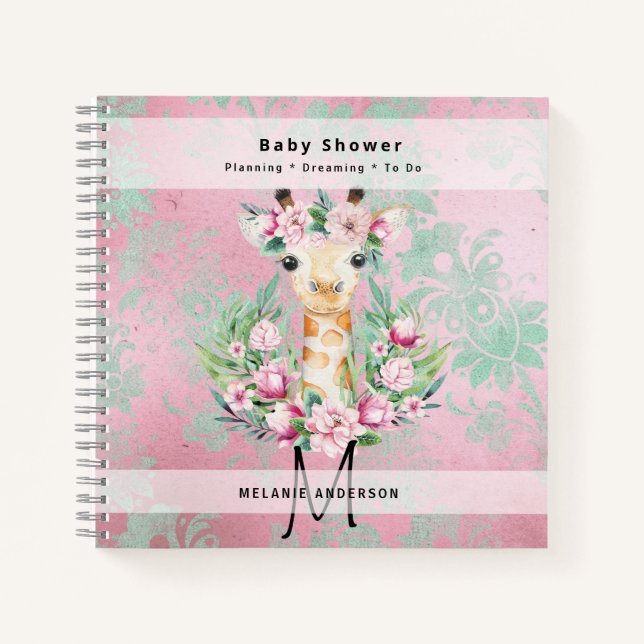 Boho GIRAFFE Baby Shower Planner Notebook Journal (Front)