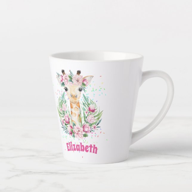 Boho Giraffe Flowers Named Girls, Teens Gifts Latte Mug (Right)