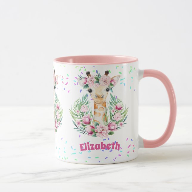 Boho Giraffe Flowers Named Girls, Teens Gifts Mug (Right)