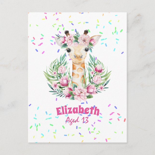 Boho Giraffe Flowers Named Girls, Teens Gifts Postcard (Front)