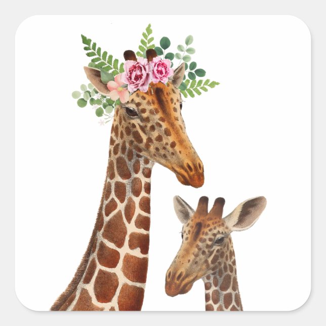 Boho Giraffe Mama + Baby Shower Square Sticker (Front)