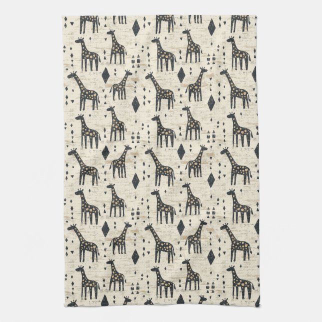 Boho Giraffe Tribal Pattern Kitchen Towel (Vertical)
