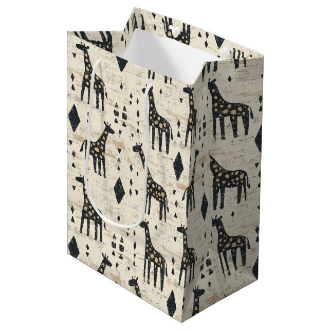 Boho Giraffe Tribal Pattern Medium Gift Bag (Front Angled)