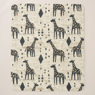 Boho Giraffe Tribal Pattern Sherpa Blanket