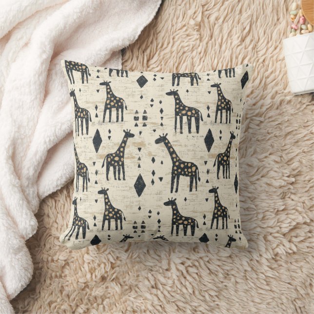 Boho Giraffe Tribal Pattern Throw Pillow (Blanket)