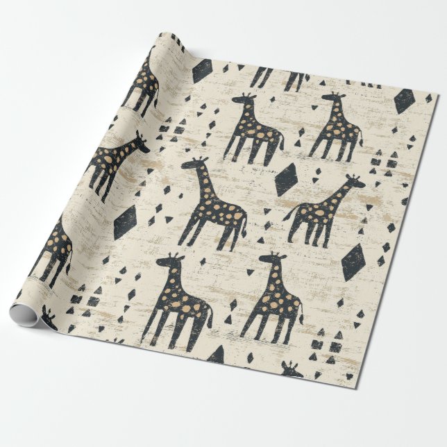 Boho Giraffe Tribal Pattern Wrapping Paper (Unrolled)
