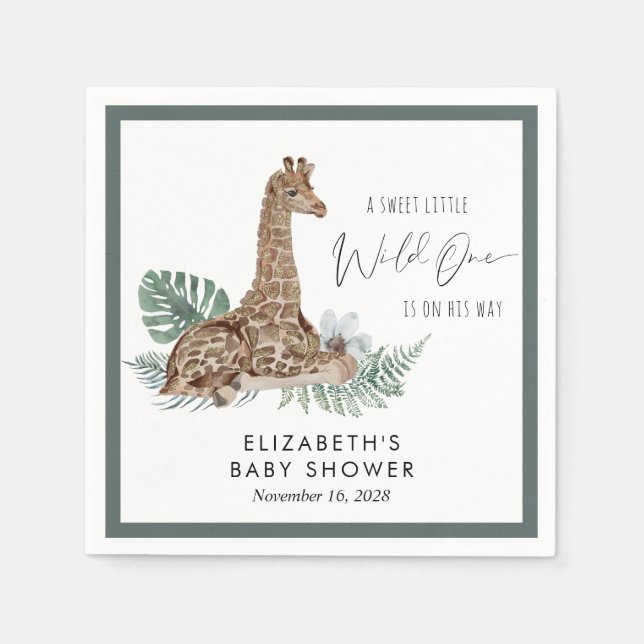 Boho Giraffe Watercolor Baby Shower Napkin (Front)