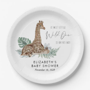 Boho Giraffe Watercolor Baby Shower Paper Plate