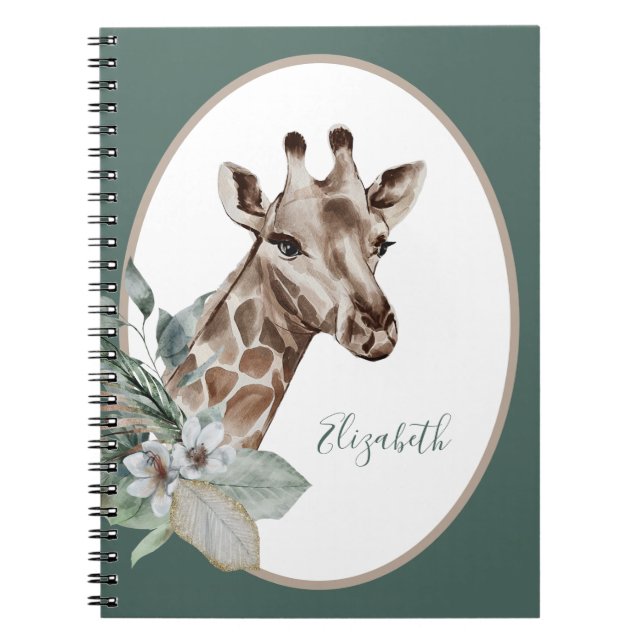 Boho Giraffe Watercolor Monogram Notebook (Front)