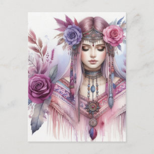 Boho Girl AI Art Bohemian Fashion Postcard