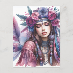 Boho Girl AI Art Bohemian Fashion Postcard