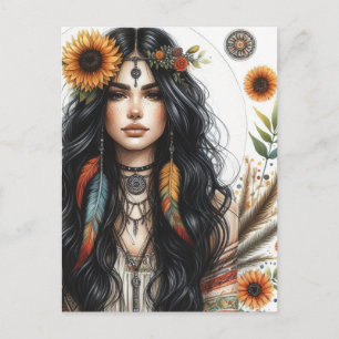 Boho Girl AI Art Bohemian Fashion Postcard