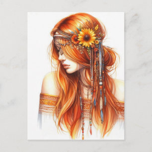 Boho Girl AI Art Bohemian Fashion Postcard
