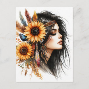 Boho Girl AI Art Bohemian Fashion Postcard