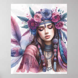 Boho Girl AI Art Bohemian Fashion Poster