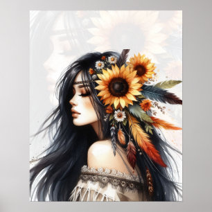 Boho Girl AI Art Bohemian Fashion Poster