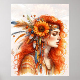 Boho Girl AI Art Bohemian Fashion Poster