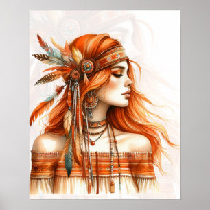 Boho Girl AI Art Bohemian Fashion Poster