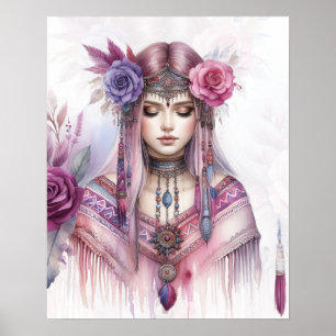 Boho Girl AI Art Bohemian Fashion Poster