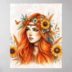 Boho Girl AI Art Bohemian Fashion Poster