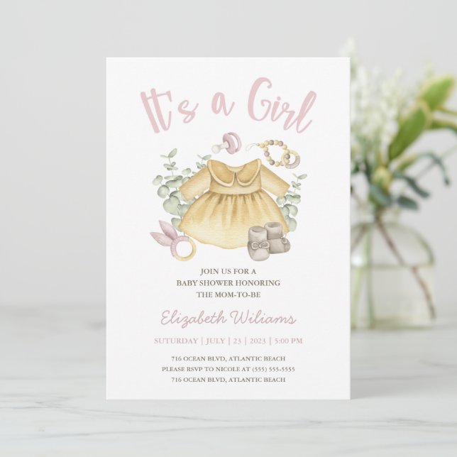 Boho Girl Baby Shower Toys Invitation Card (Standing Front)