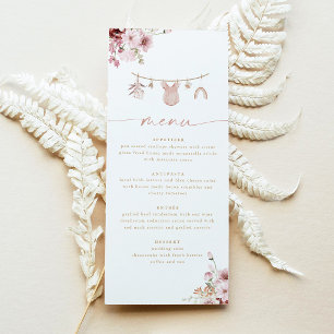 Boho Girl Clothesline Baby Shower Menu Card