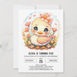Boho Girl Duck Birthday Invitation