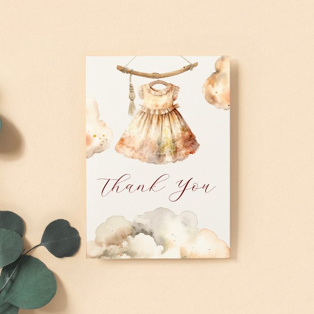 Boho Girl Outfit Baby Shower Thank You Card (Boho Girl Outfit Baby Shower Thank You)