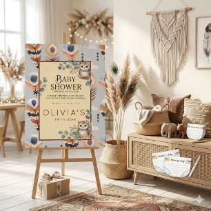 Boho Girl Owl Baby Shower Acrylic Sign