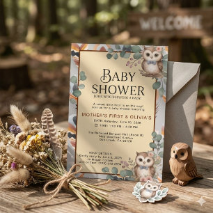 Boho Girl Owl Baby Shower Invitation