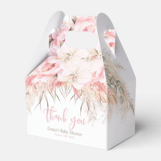 Boho Girl Pampas Orchid Peonies Baby Shower Favor Box (Front Side)