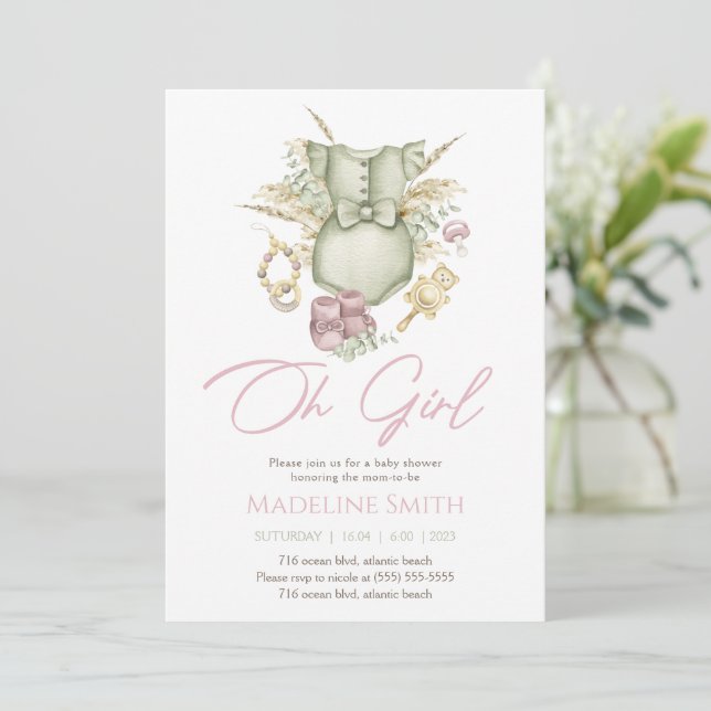 Boho Girl Robe Baby shower Invitation Card (Debout devant)
