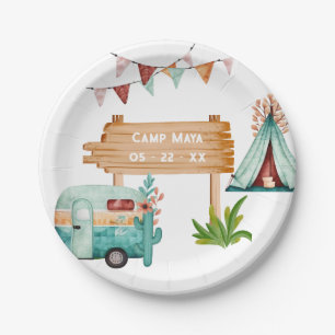 Boho Girls camping birthday party Paper Plate