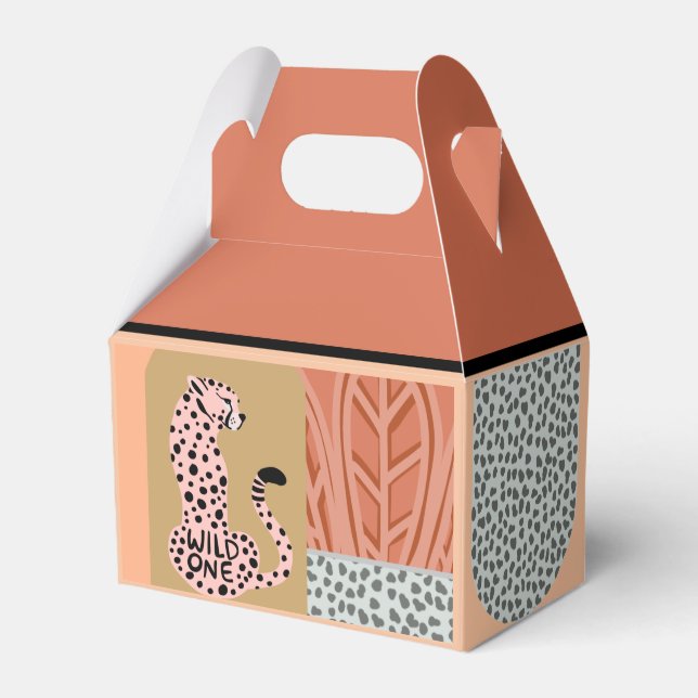 Boho Girls First Birthday Wild One Leopard Favor Box (Front Side)