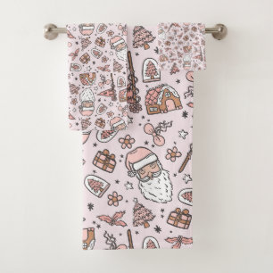 Boho Girly Pink Père Noël Doodles de Noël