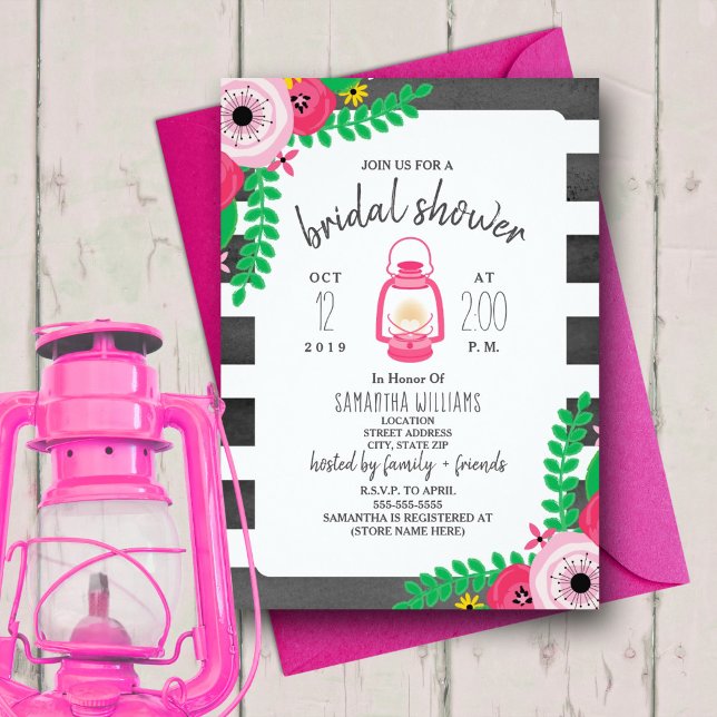 Boho Glamping Bridal Shower - Pink + Black Invitation (Creator Uploaded)