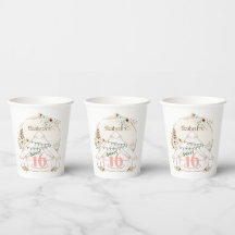 Boho Glamping Sweet 16 Birthday Party Paper Cups