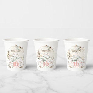 Boho Glamping Sweet 16 Birthday Party Paper Cups