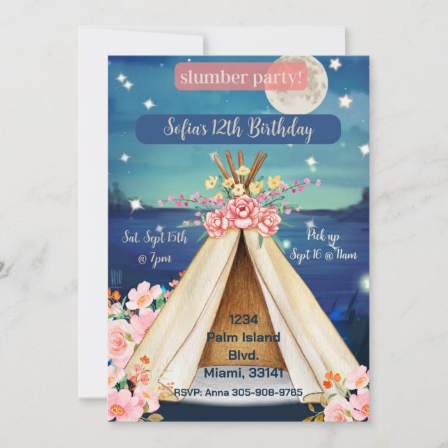 Boho Glamping Teepee Sleepover birthday  Invitation (Front)