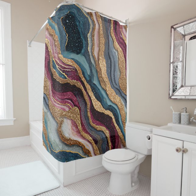 Boho Glitter Agate Shower Curtain (In Situ)
