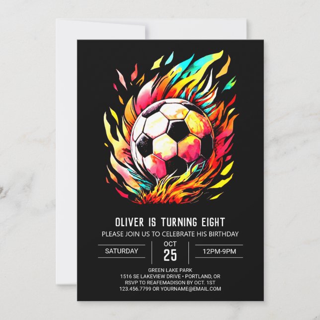 Boho Goal Online Soccer Birthday Invitation (Front)