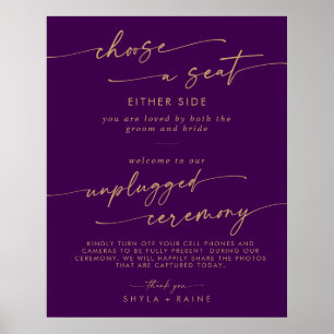 Boho Gold and Purple Seat Unplugged Ceremony Sign